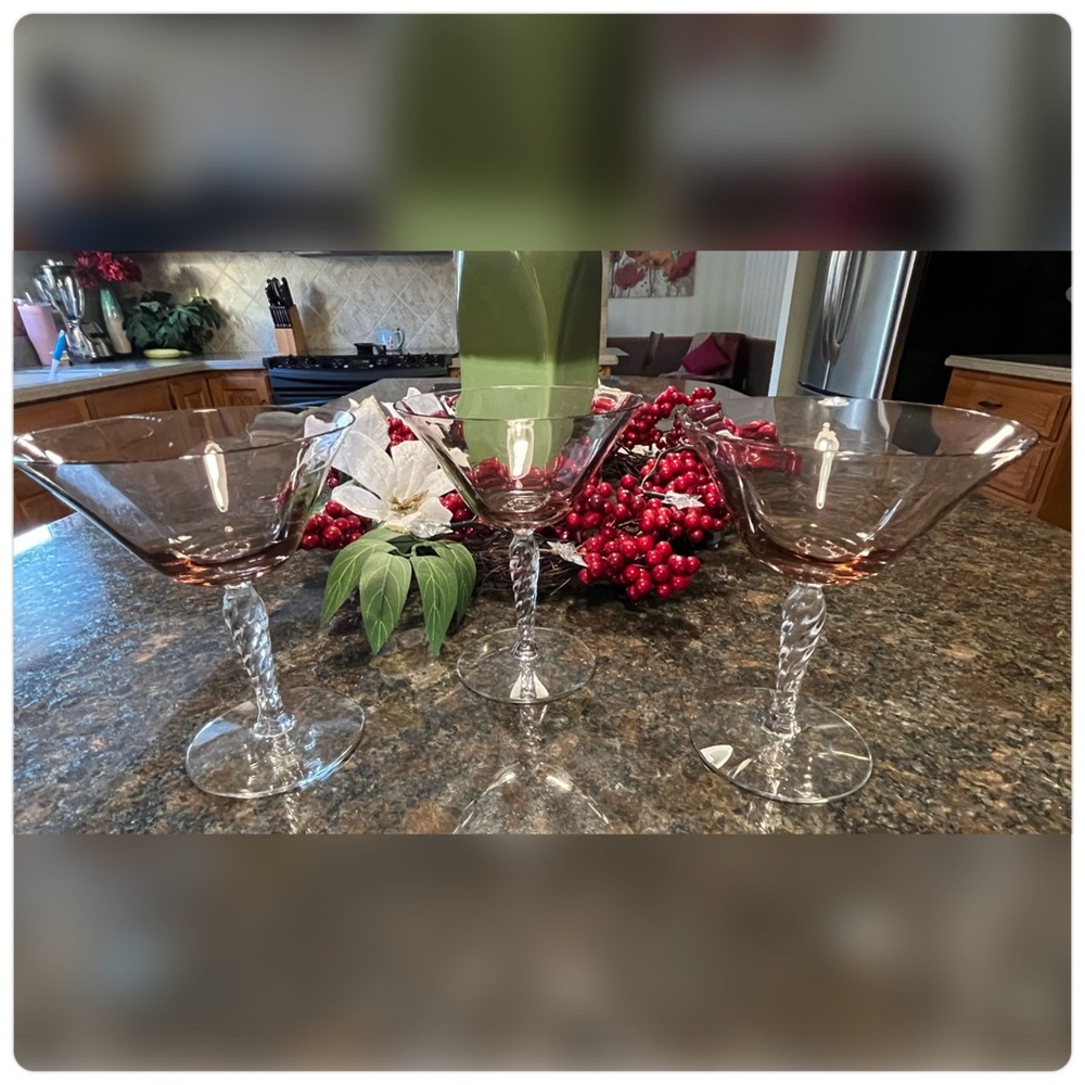 Vintage-Light Pink/Purple Paneled Champagne Coupes-Wine-3